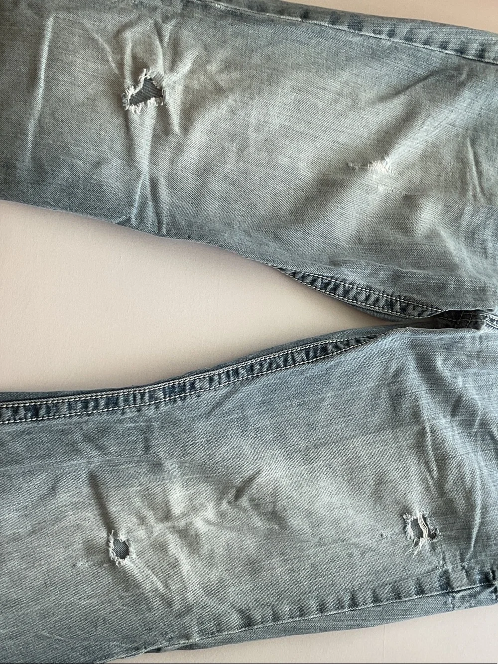 BKE Denim “Derek” Light Blue Distressed Straight Men's Jeans *many holes